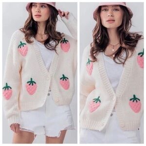 Luna Ivy Anthropologie Strawberry Cardigan Sweater - Size XS
